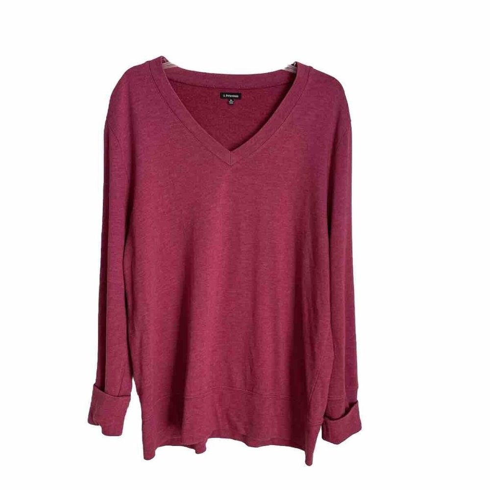 J Peterman Peach Long Sleeve V-Neck Cotton Blend Sweater Tunic Women's
